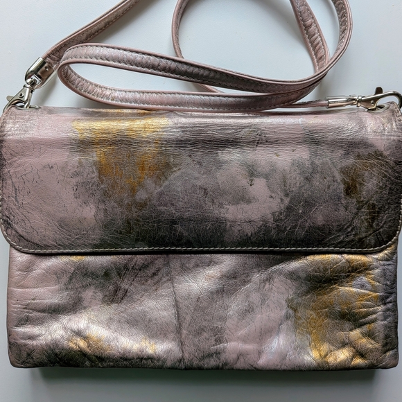 Due Fratelli Vintage Genuine Leather Crossbody Bag – Gold, Pink & Brown - Picture 3 of 9